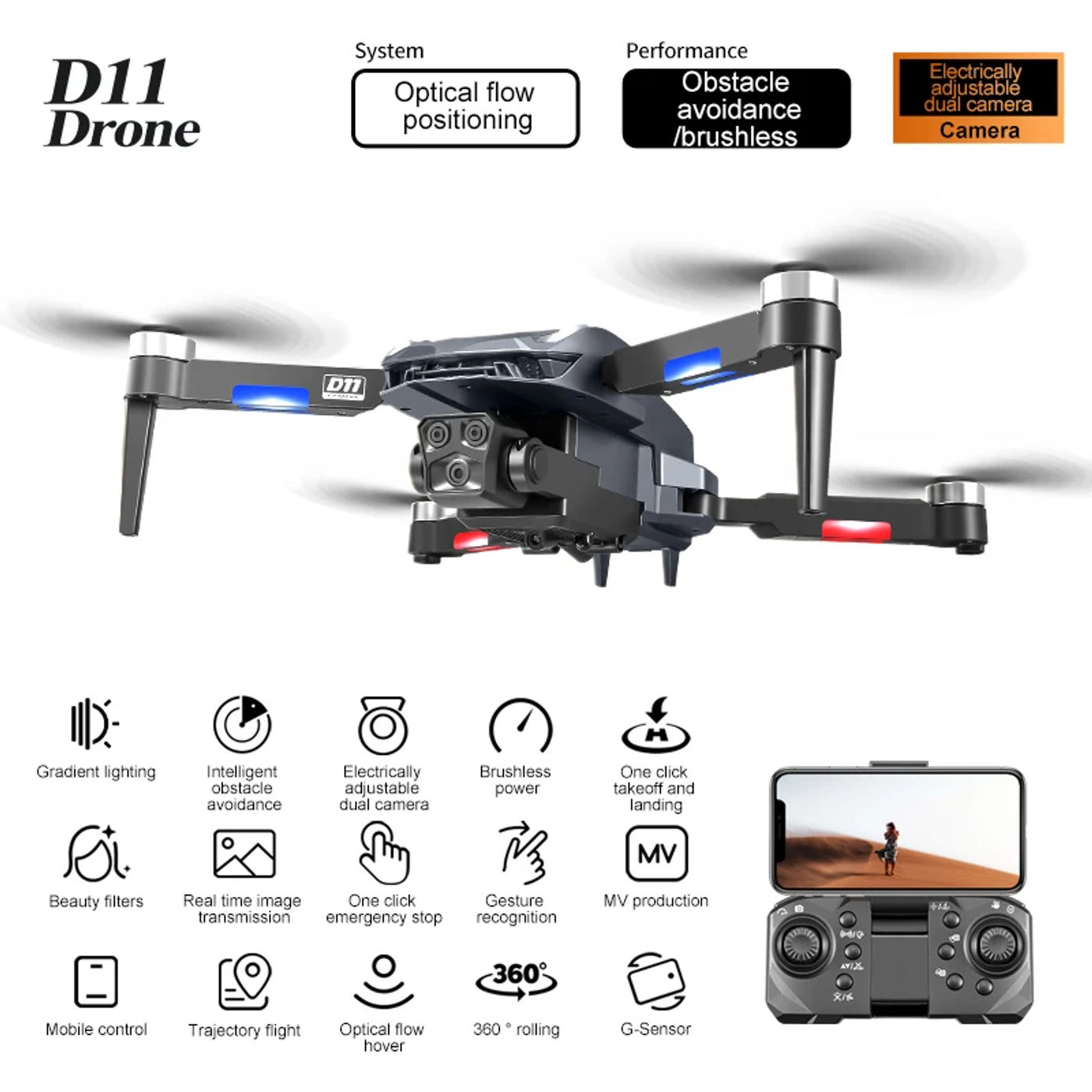Description Picture 3 of itemXiaomi D18 Drone 8K Wide Angle Three Cameras GPS Quadcopter Optical Flow Localization Four-way Obstacle Avoidance Drones Toy