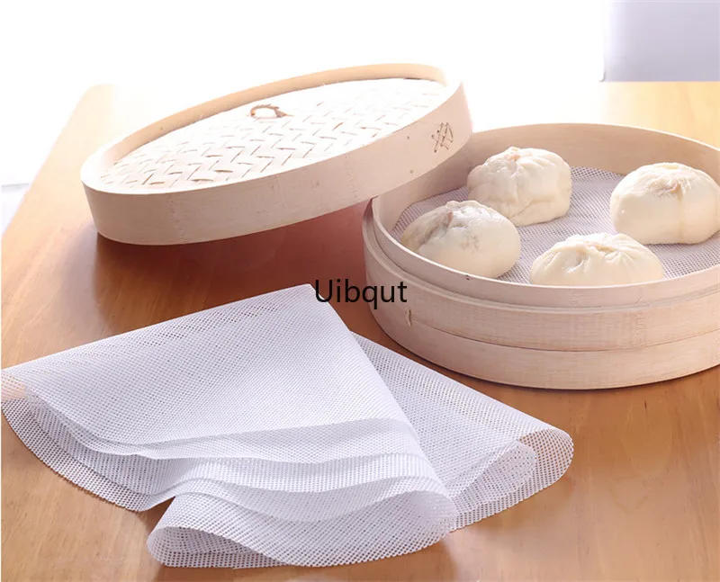 Description Picture 6 of itemwhite Round Dumplings bamboo steamer Mat paper Silicone Non Stick Pads Buns Baking Pastry Dim Sum Mesh mat Cooking Accessories