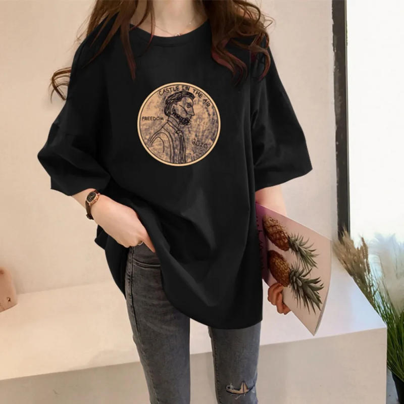 Description Picture 5 of itemSoft Loose Cotton T-shirt Short Sleeve Cartoon Plus Size Pullover Shirt Ins O-neck Couple Clothing Tees Travel