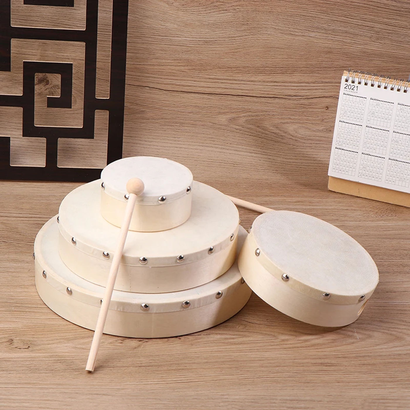 Description Picture 3 of itemFrame Drums 4/6/7/8/9/10 Inch Hand Drum Wood Drum With Drum Stick Set Musical Game Kids Educational Toy Percussion Instrument