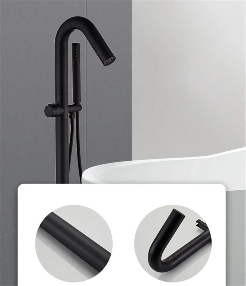 Description Picture 5 of itemBlack Bathtub Faucet Floor Stand Bathtub Mixer 360 Degree Rotation Spout with Handshower Head Bath Mixer Shower
