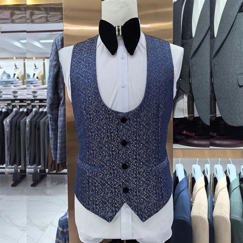 Description Picture 5 of itemLuxury Suits for Men 3 Piece Jacket Pants Vest Male Clothing Black Shawl Lapel Flat Blazer One Button Slim Fit Prom Party Sets