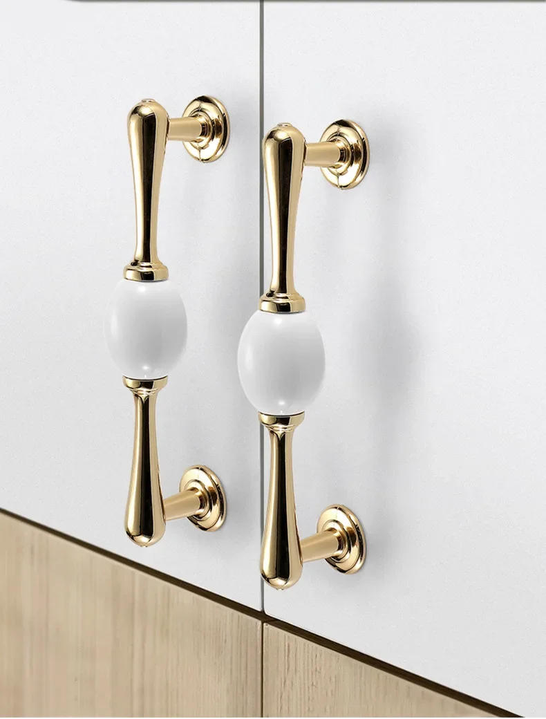 Description Picture 3 of itemEuro Ceramic Furniture Handles Zinc Alloy Gold White Kitchen Cabinets Pulls Cupboard Wardrobe Drawer Konbs for Dresser