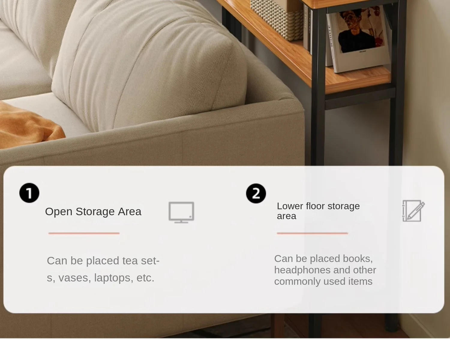 Description Picture 6 of itemSofa Frame, Storage Rack, Bedside Cabinet Bedside Bed Tail Bed Seam Storage Cabinet, Living Room Wall Household Long Shelf