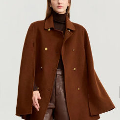 AMII Women's Woolen Coat 2023 Winter New Lapel Leather Belt Wool Cashmere Double-sided Cape Y2K Vintage Long Blends 12344065