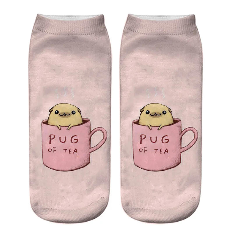 Description Picture 4 of itemKawaii 3D Pug Dog Print Short Socks Cotton Fashion Cute Japanese Soft Women Kawaii Animal Dogs Slippers Socks