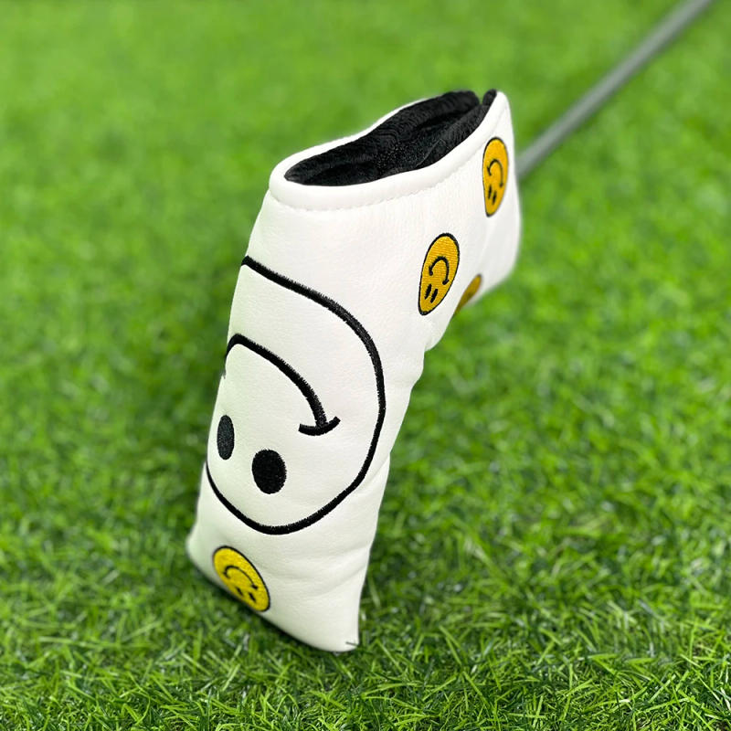 Description Picture 2 of itemPremium Waterproof PU Golf Putting Head Cover with joyful Embroidery - Thickened Padding for Enhanced Club Protection, White