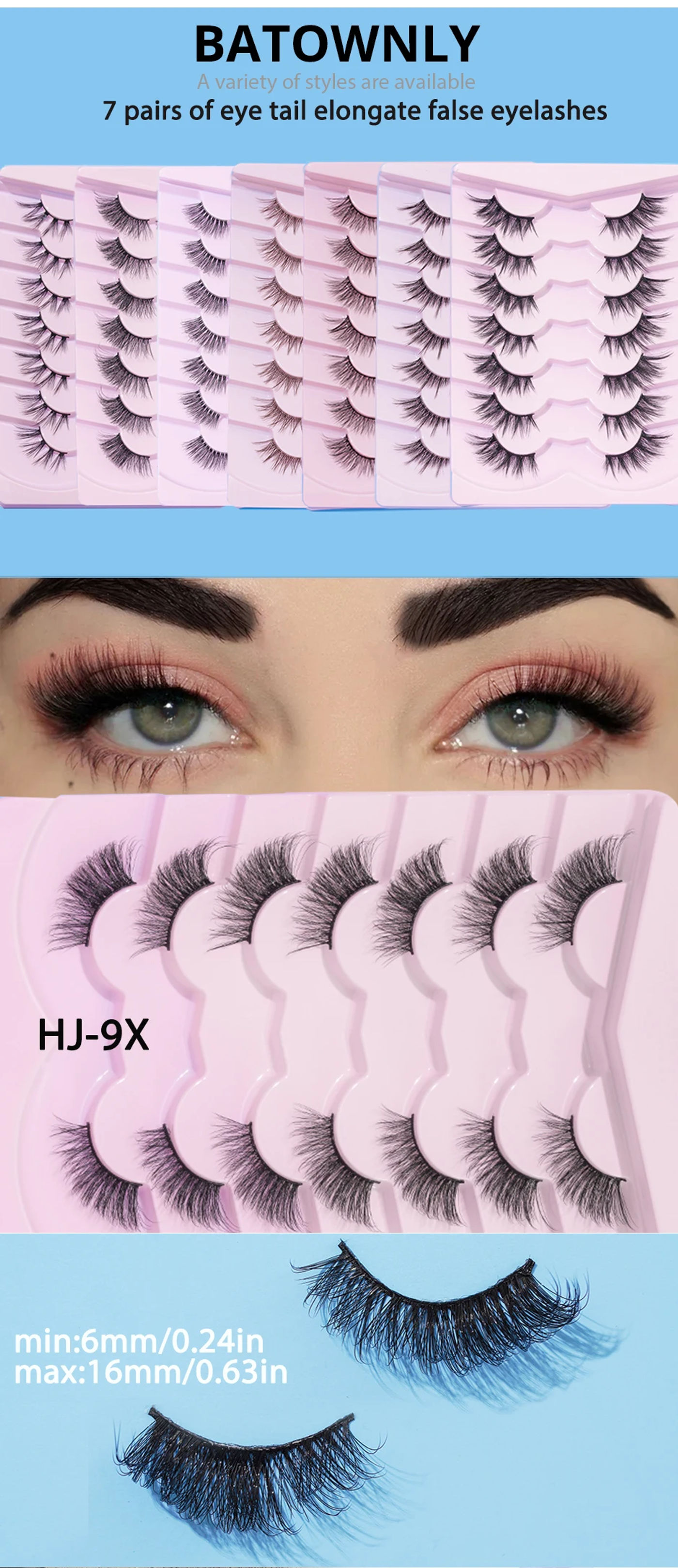 Description Picture 2 of item7 Pairs of Thick And Slender Eyelashes With Elongated and Comfortable Black Cotton Thread and Crossed Fishtail, Half Eye False E