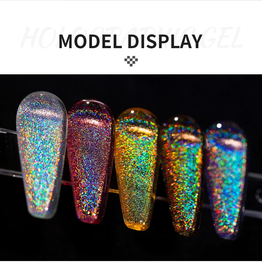 Description Picture 5 of itemBOZLIN  Holographic Gel Nail Polish Shining Gold Sliver Varnish Top Coat Clear Base Gel Nail Art Polish Manicure DIY  Design