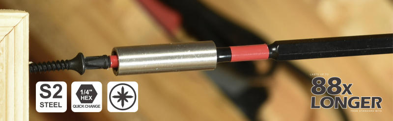 Description Picture 5 of itemGeinxurn 1Inches Pozidriv #2 PZ2 Impact Tough Screwdriver Power Bit Set, S2 Alloy Steel Screwdriver Bits Set