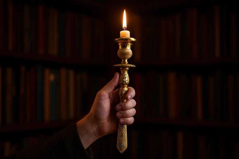 Description Picture 4 of itemOrthodox Christian Handheld Candle Holder Gold - Plated Metal with Intricate Engravings and Enamel Accents Liturgical Religious