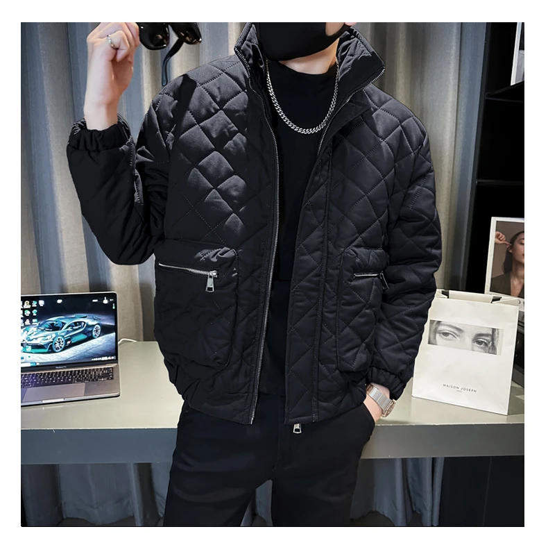 Description Picture 6 of item2023 Korean Fashion Winter Puffer Parkas Men Thickened and Warm Casual Jackets Loose Stand Collar Hiphop Overcoat Men Clothing