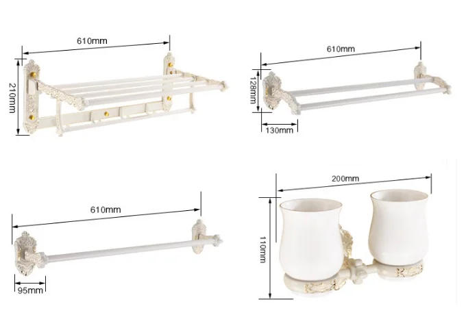 Description Picture 6 of itemBathroom Accessories Set Bathroom Shelf,Towel Rack,Paper holder,Toilet Brush Holder,hooks Carved Aluminum Bath Hardware Sets