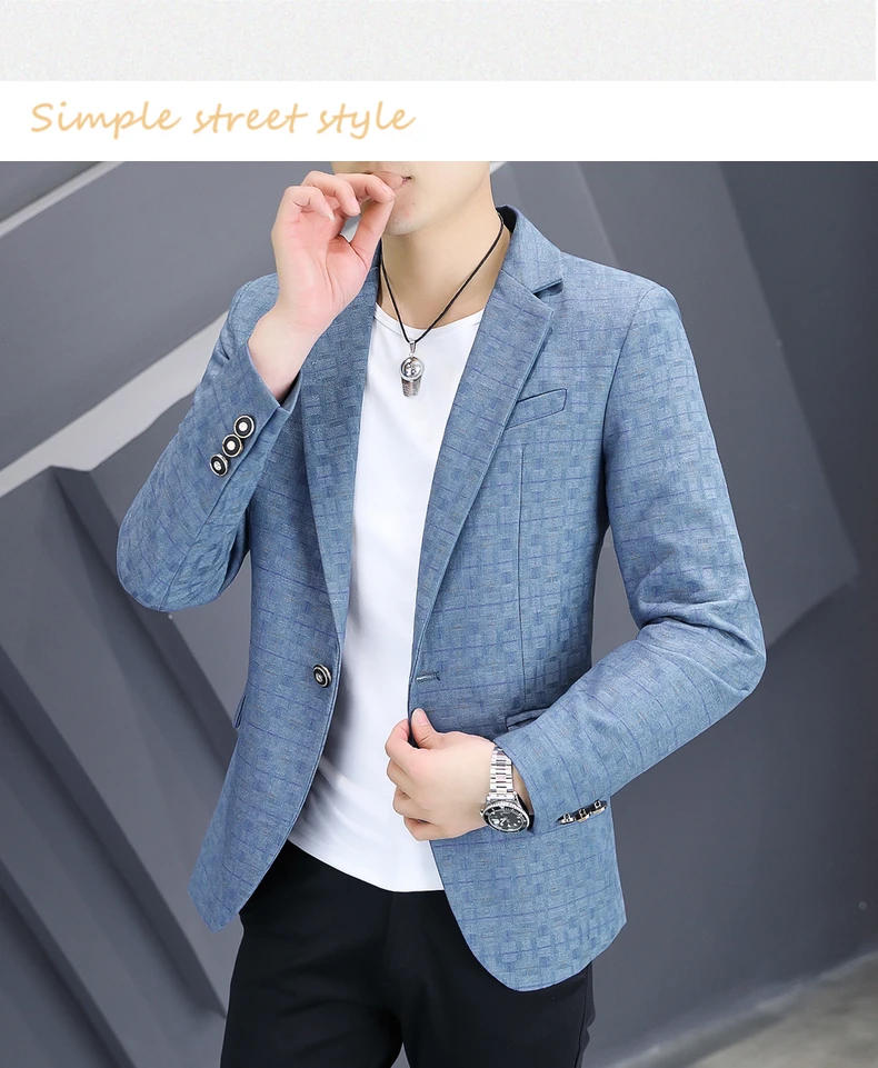 Description Picture 5 of itemNew Spring and Autumn Suits for Men Young Slim Small Suit Formal Single West Plaid Coat Men Three Colors All Match Coat