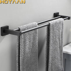 . Matte Black Finish Stainless Steel Bathroom Accessory Double Towel Bar Towel Rail Towel Holder YT-10798-H