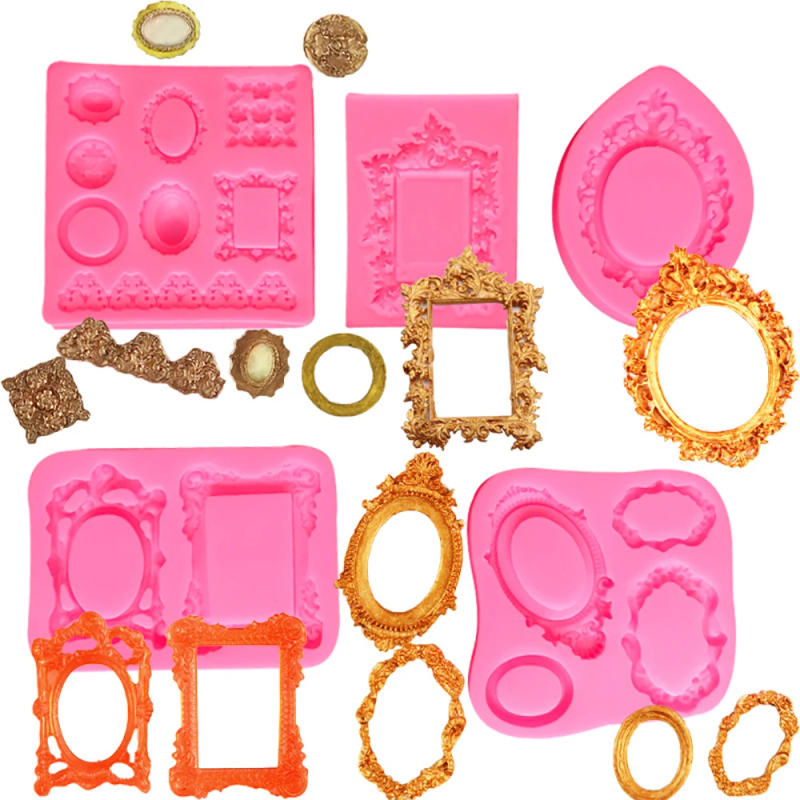 Description Picture 3 of itemFondant Mold Lace Scroll Photo Frame Silicone Candy Cake Border Decoration Chocolate Baroque Style Makeup mirror Resin Mold