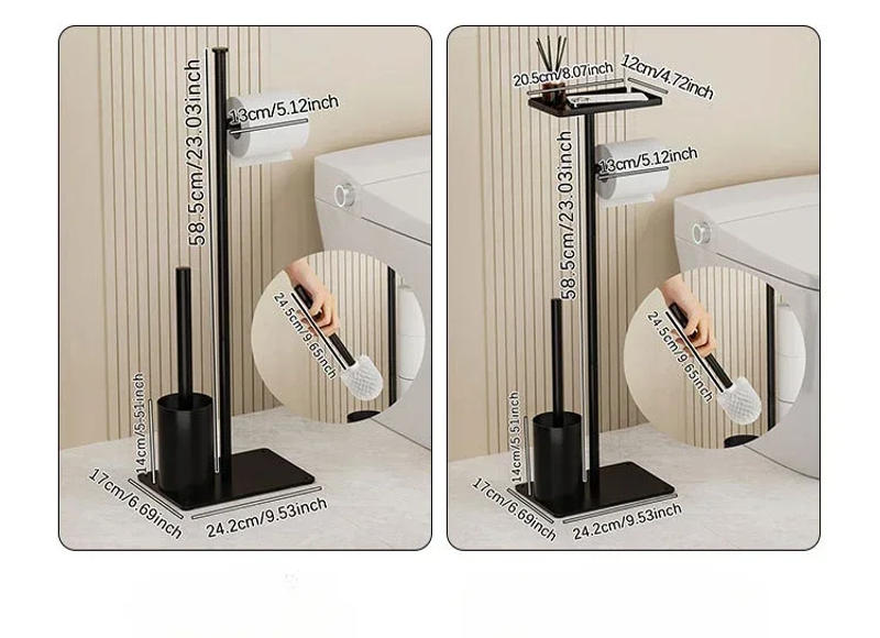Description Picture 4 of item304 Stainless Steel Integrated Bathroom Accessories Toilet Brush Holder Floor Standing Toilet Paper Holder Cleaning Tools