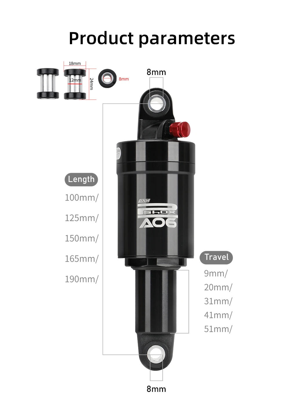 Description Picture 3 of itemDNM AO-6 Mountain Bike Air Rear Shock Absorber 100mm/125mm/150mm/165mm/190mm Folding Electric Scooter Shock Absorbers