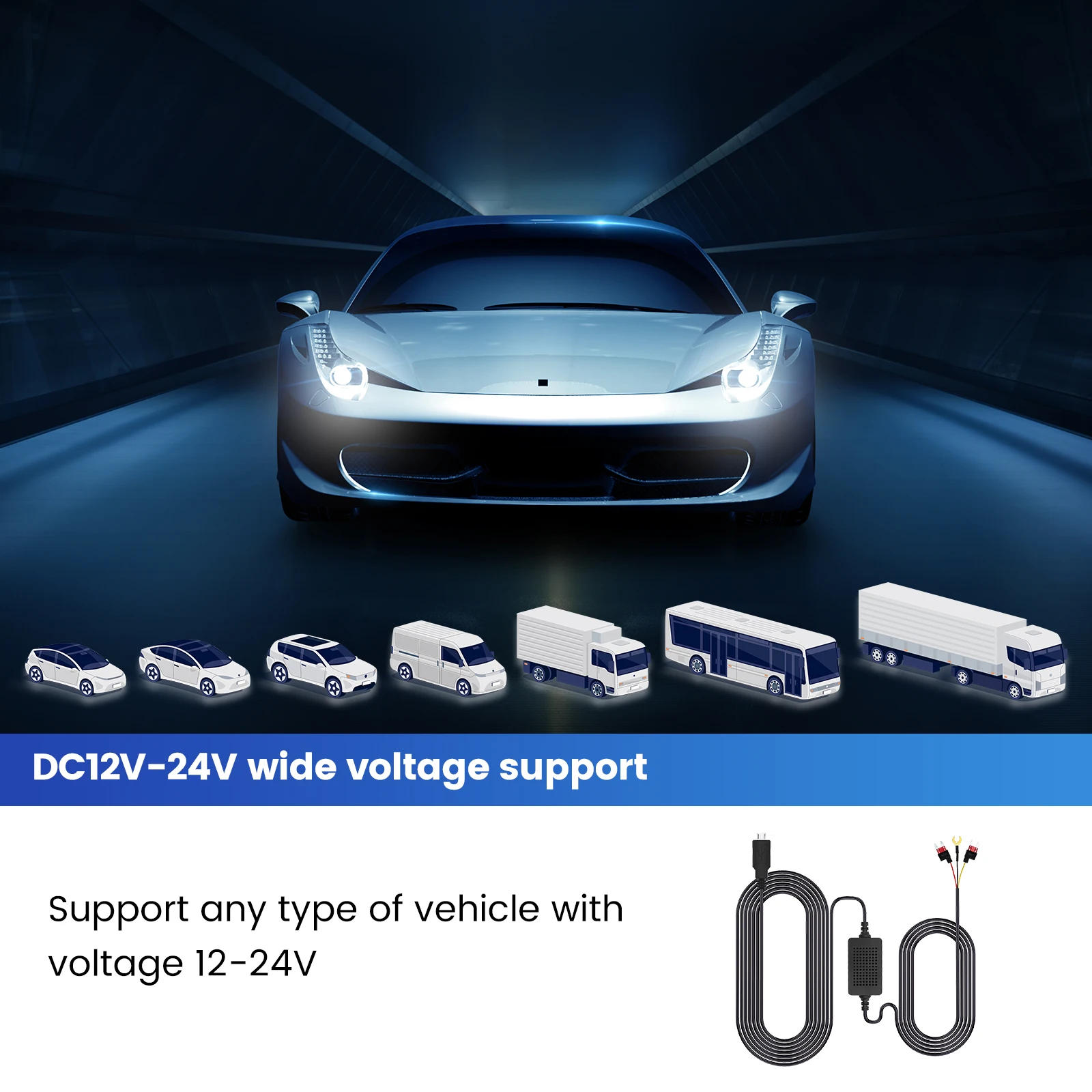 Description Picture 5 of item3A for Universal Car Dash Cam Step-Down Line Auto DVR 12-24v Hardwire 3.5m Cable Kit Mini Micro USB C Charger 5V Dashcam Camera