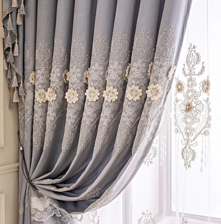 Description Picture 3 of itemEuropean Modern Curtains for Living Room Bedroom Blackout Luxury Window Embroidered Tulle Villa Elegant Valance Decorate Custom