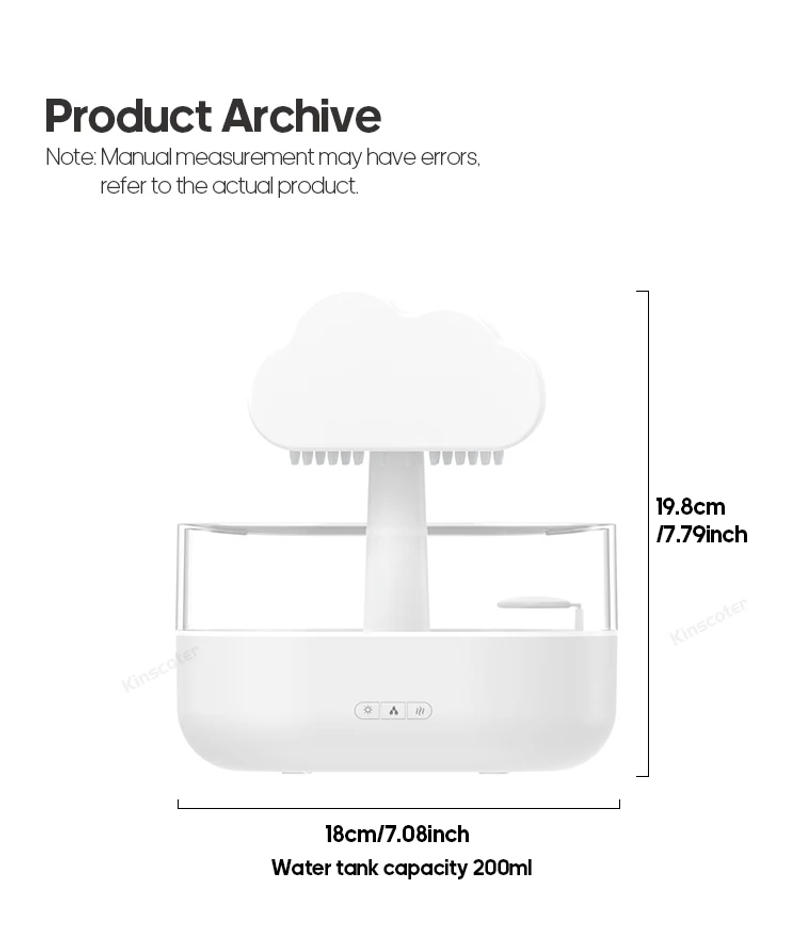 Description Picture 5 of itemKINSCOTER Rain Clouds Aroma Diffuser Zen Raindrops Air Humidifier Essential Oil Diffuser USB Desktop Ultrasonic Sprayer