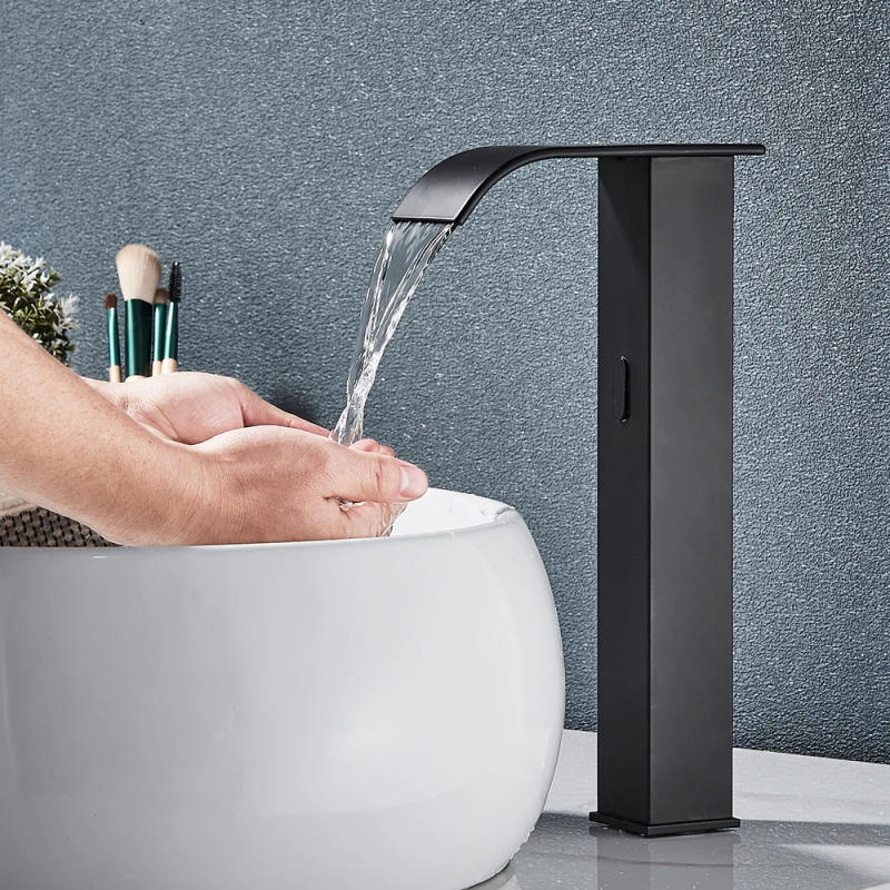 Description Picture 6 of itemRozin Black Smart Sensor Bathroom Basin Faucet Touchless Automatic Sense Mixer Tap Waterfall Hot Cold Water Washbasin Crane