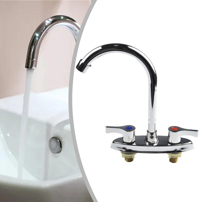 Description Picture 3 of itemBrass Double Handle Basin Faucet Double Hole Double Control Rotary Hot And Cold Mixer Tap Kitchen Bathroom Washbasin Faucet