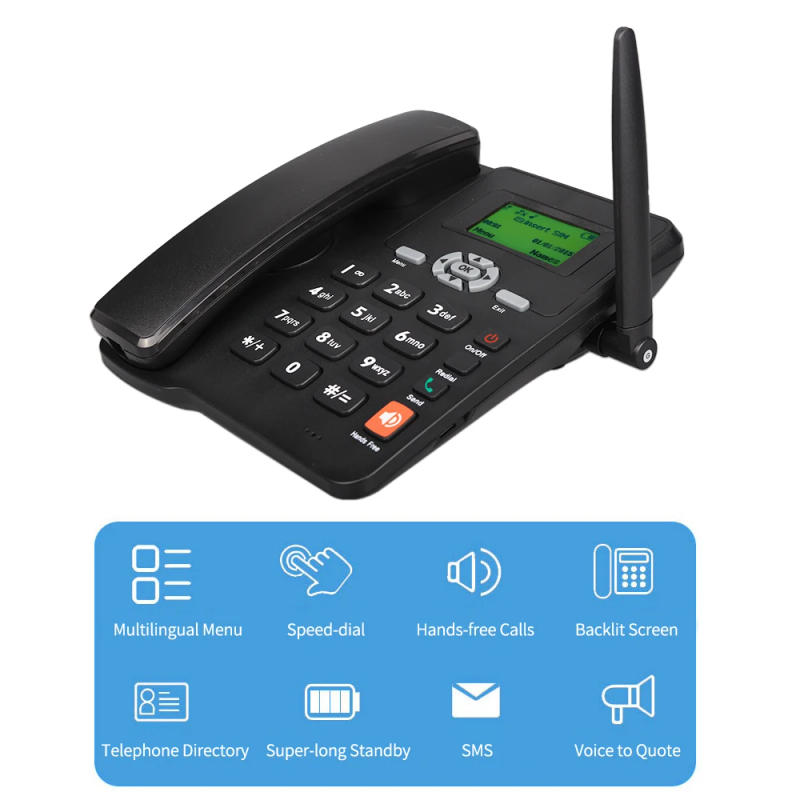 Description Picture 3 of itemCordless Phone Desktop Telephone SIM Card 2G Fixed Wireless Phone with Antenna Radio Alarm Clock Funtion for House Home Call