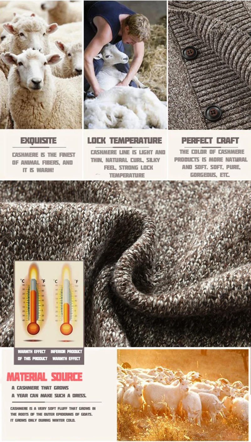 Description Picture 4 of item2024 Men's Winter Wool Cardigan Sweater Double Breasted Cashmere V Neck Men Large Size Long Cardigan Men Pull Homme clothing