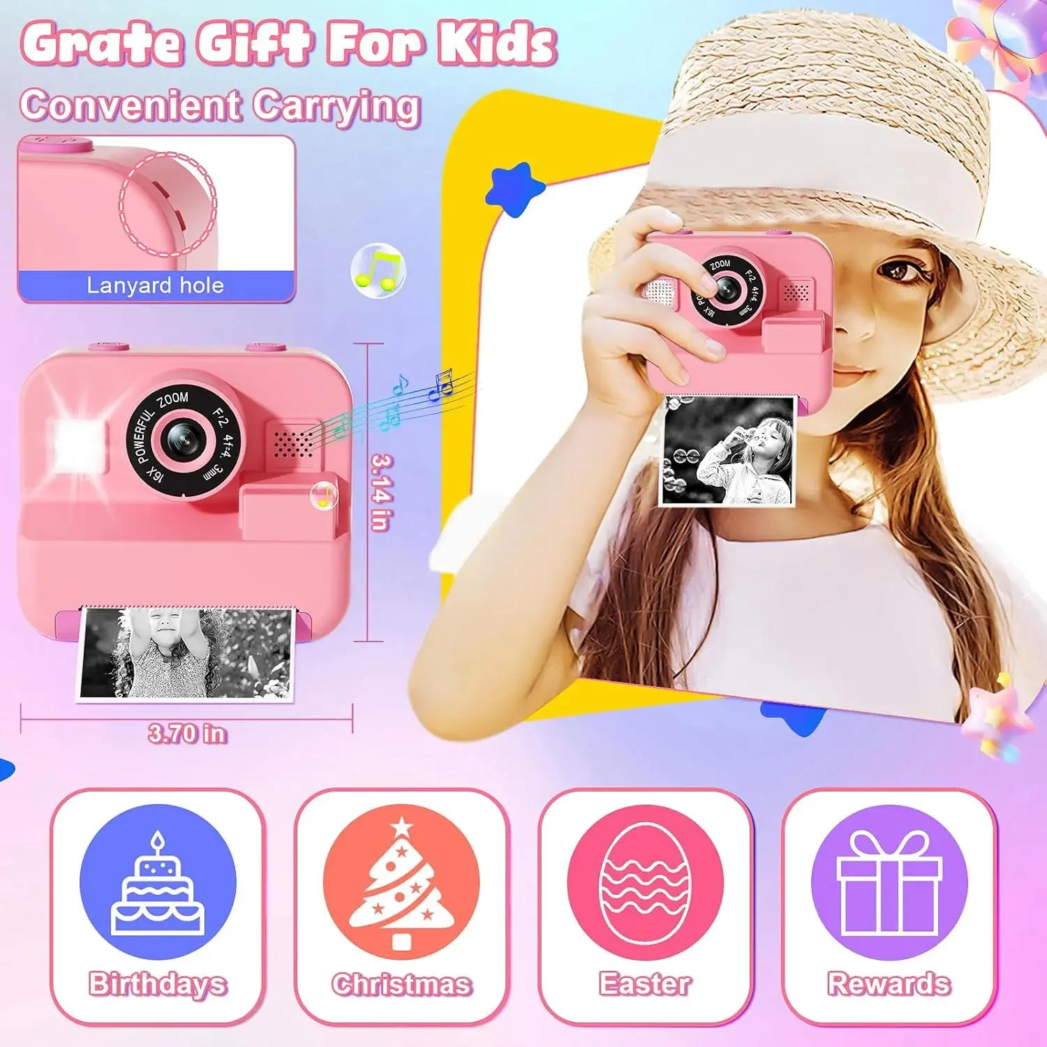 Description Picture 6 of itemDigital Children Camera, Instant Print and Video Recording, with 32G Card and Thermal Printing, Kids Educational Toy Gift