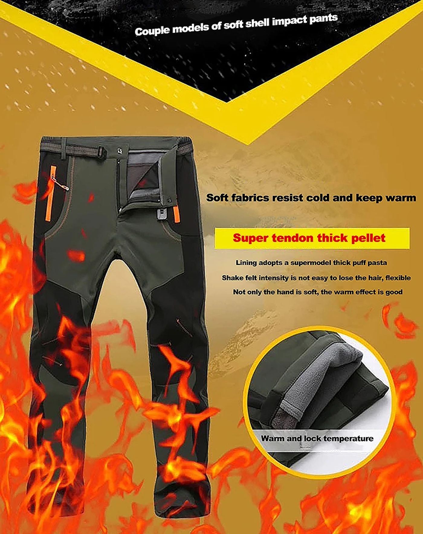 Description Picture 6 of itemLNGXO Fleece Winter Pants Women Waterproof Warm Soft Shell Pants Hiking Trekking Camping Skiing Outdoor Windproof Thick Trousers