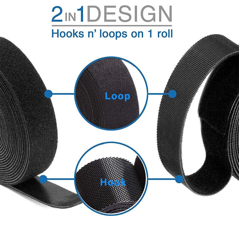 Description Picture 4 of item5M/Roll Reusable Fastening Tape Cable Ties Roll Double Side Hook Roll Hook and Loop Adhesive Fastener Straps For Wire Organizer