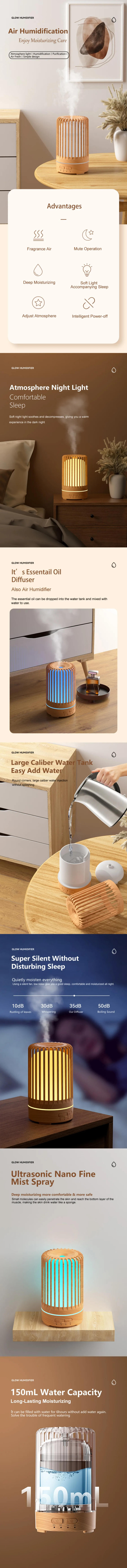 Description Picture 2 of item150ml USB Power Supply Hand Control Ultrasonic Quiete Air Humidifier Adjustable Color Lights Essential Oil Aroma Diffuser