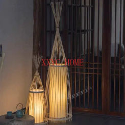 Floor Lamps for Living Room Modern E27 Hand Woven Bamboo Lamp Vintage Japanese Bedroom Loft Dimmable Standard Lights