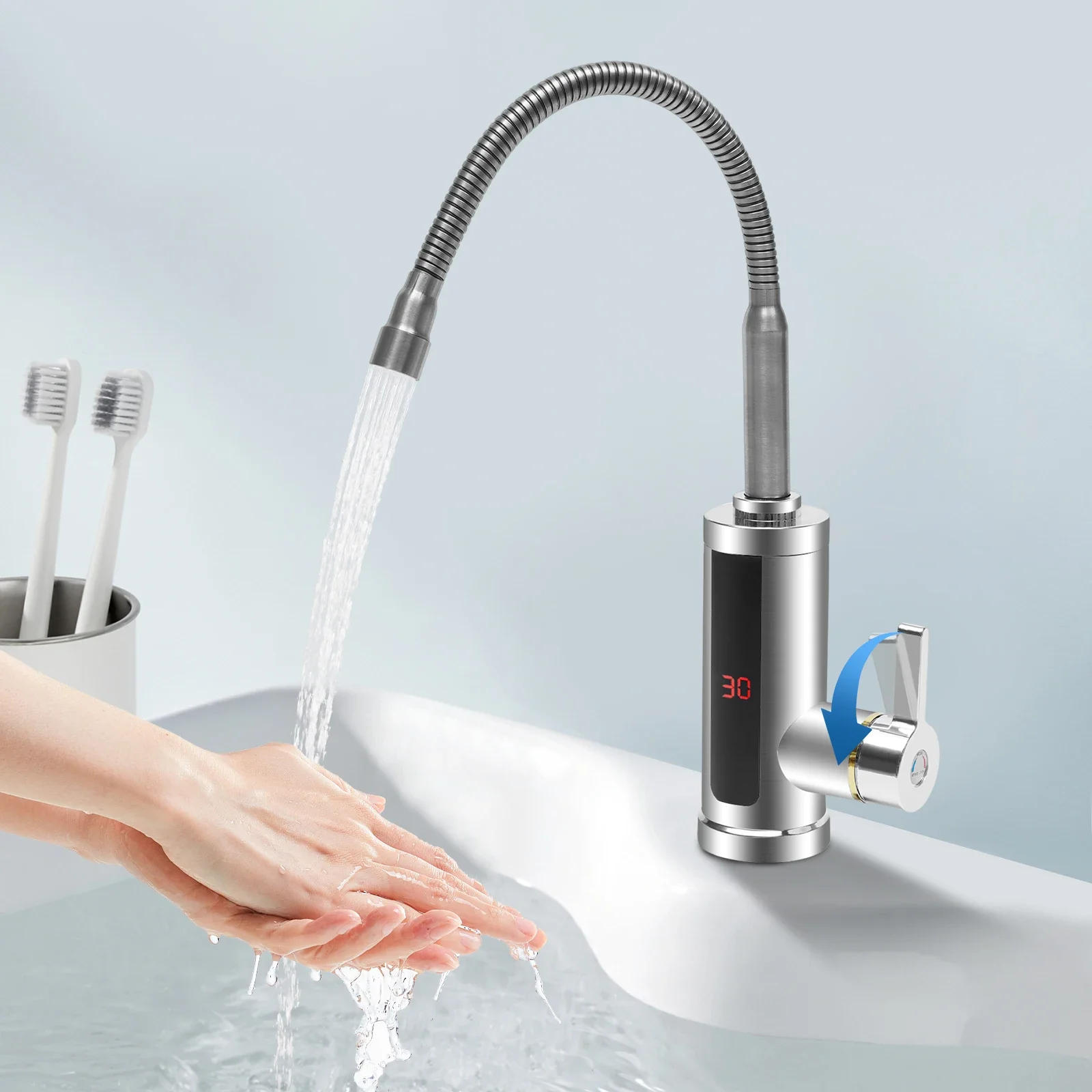 Description Picture 3 of item3000W 220V Electric Kitchen Flow Water Heater Tap Instant Hot Water Faucet Heater Cold Heating Tankless Water Heater with LED