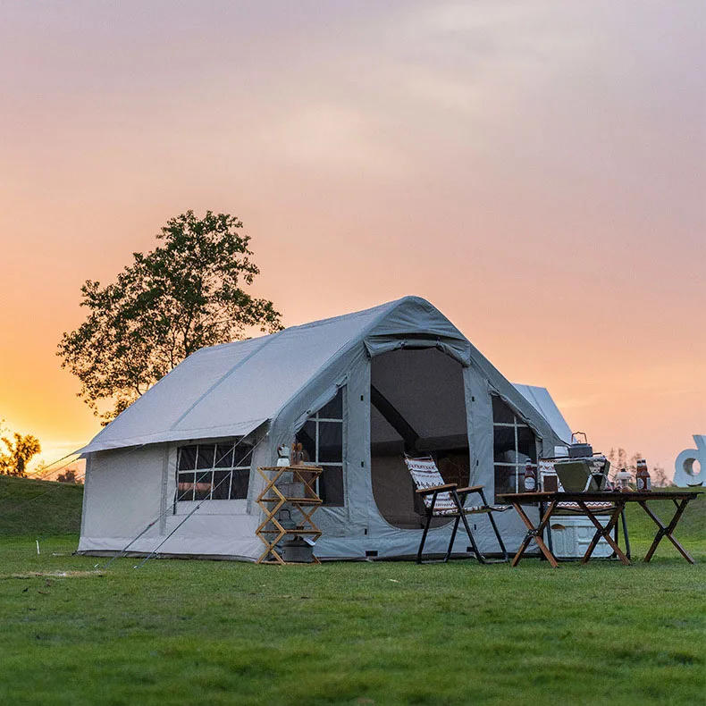 Description Picture 6 of itemInflatable camping tent 10 square meters large space for 6-8 person Chimney design rainproof easy set up no need to build