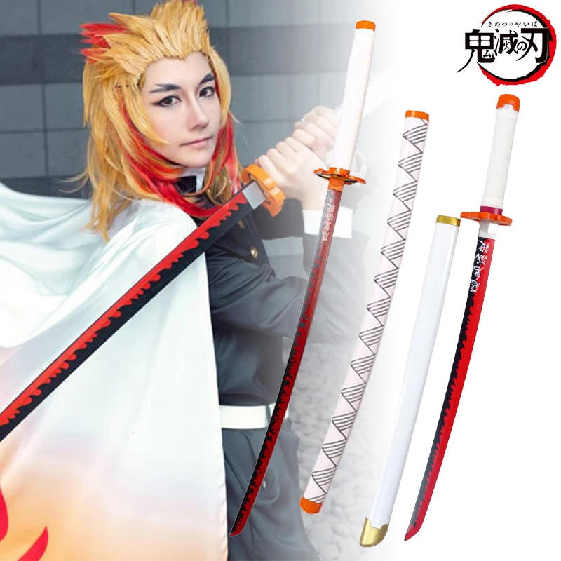 Description Picture 2 of item80cm Demon Slayer Japanese Katana Kimetsu No Yaiba Kyoujurou Cosplay Prop Large Katana Wooden Ninja Anime Samurai Sword Kid Toys