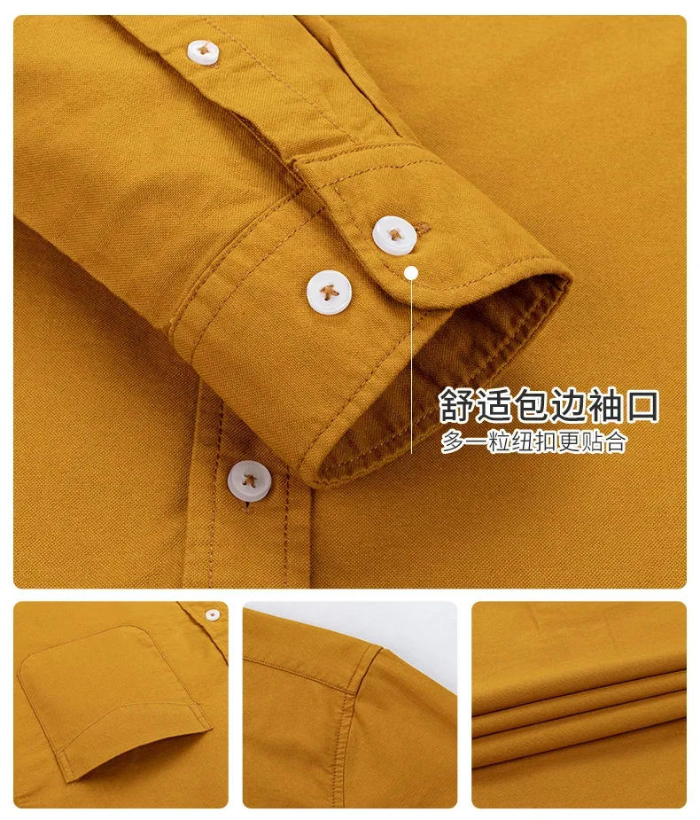 Description Picture 6 of itemNew 100% Cotton Oxford Shirt Men's Long Sleeve Casual Comfortable Breathable Button Pocket Men Solid Dress Shirts