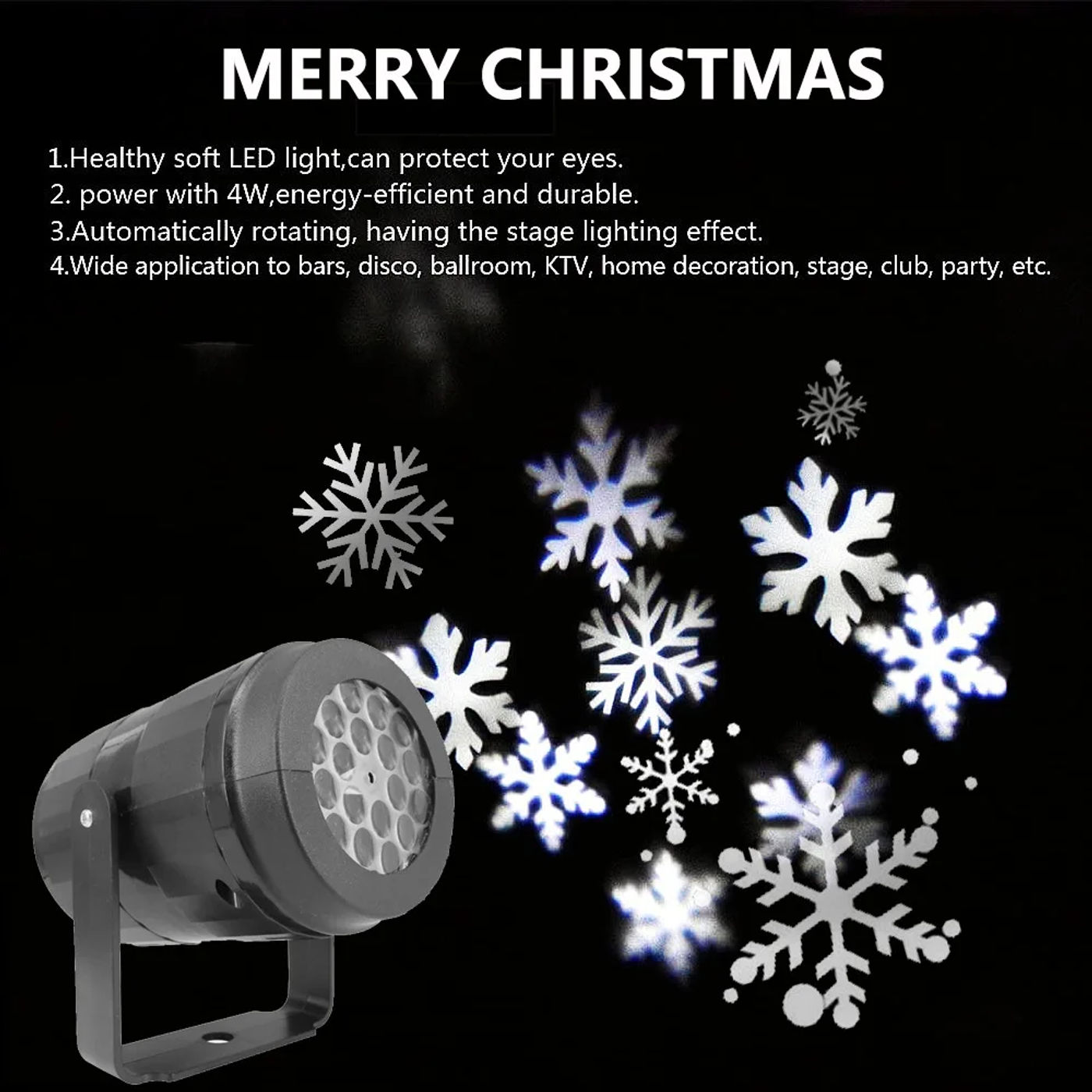 Description Picture 3 of itemLED USB Snowflake Projector Holiday Lights Christmas Projection Outdoor Lamp Snow Spotlight for New Year Party