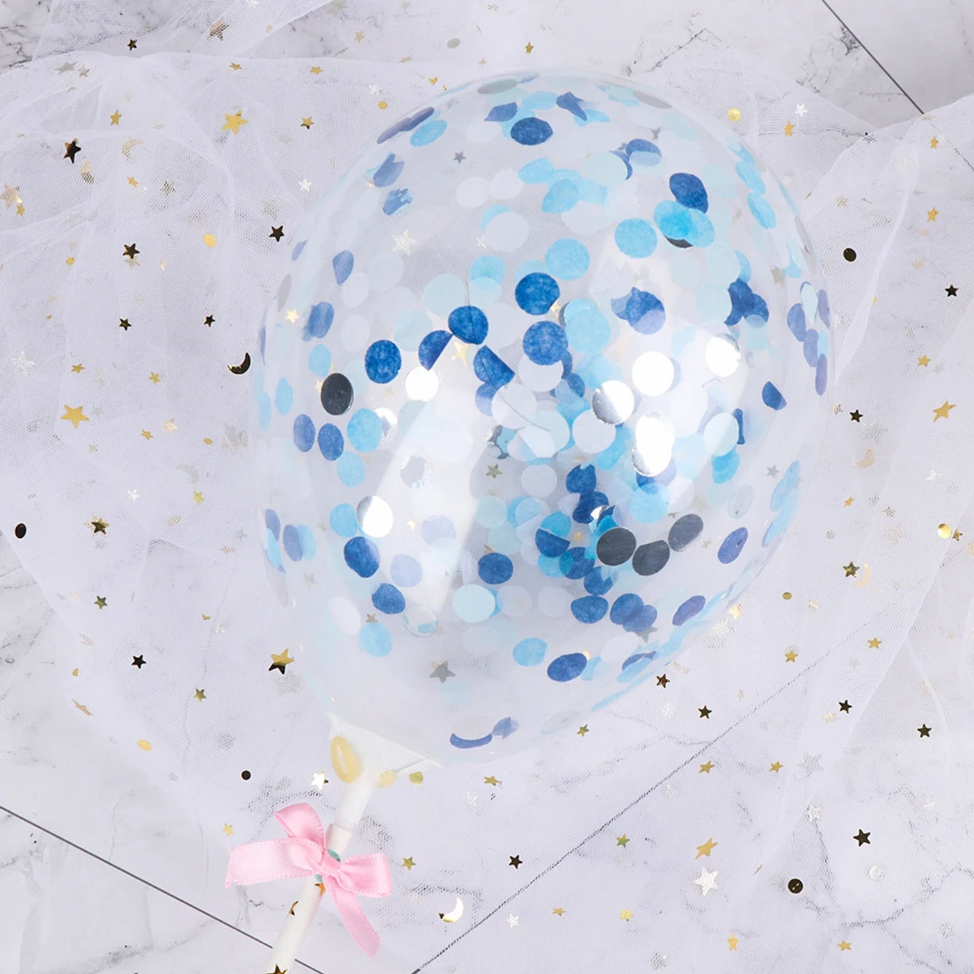 Description Picture 5 of item5 inches Confetti Transparent Balloon Cake Topper Paper Straw Birthday Happy Decoration Ribbon Wedding Party Supplies