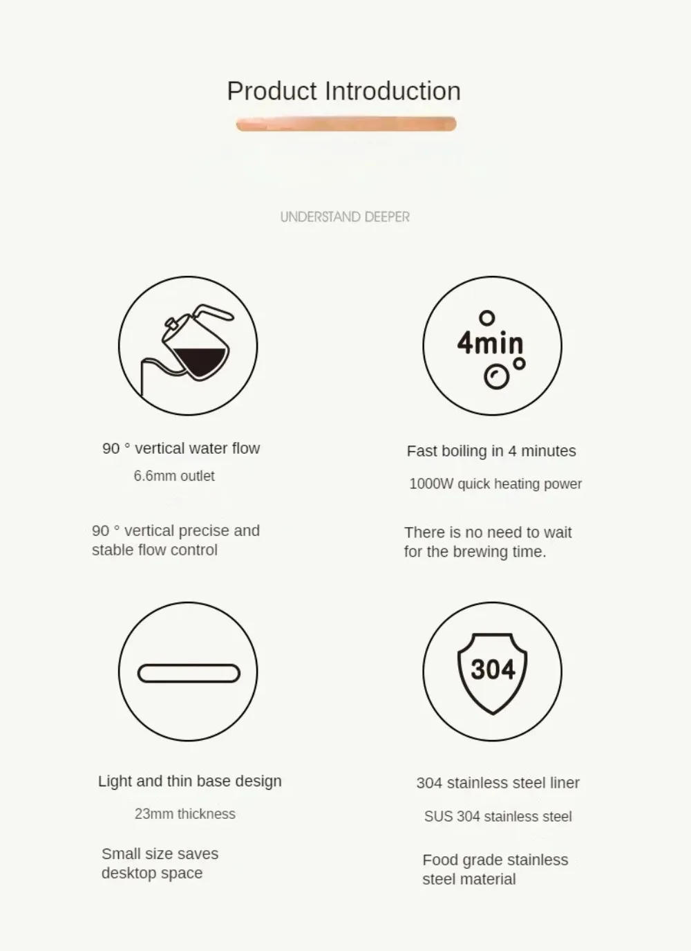 Description Picture 3 of item1200ML Electric Kettle 4 Min Quick Boil Water Bottle Automatic Power Off Gooseneck Hand Brew Coffee Pot Home Samovar Teapot 220V