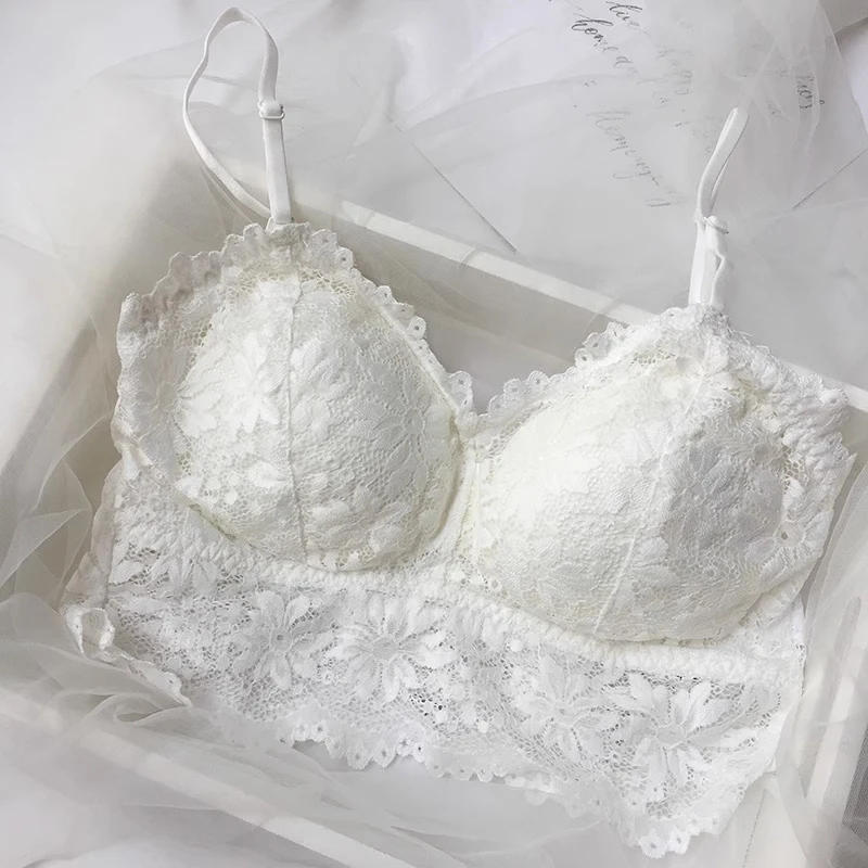 Description Picture 2 of itemSexy Underwear V-Neck Floral Lace Vest Sleeveless Crop Tops Wire Free Lingerie Casual Underwear Strap Padded Bras Strapless Bra