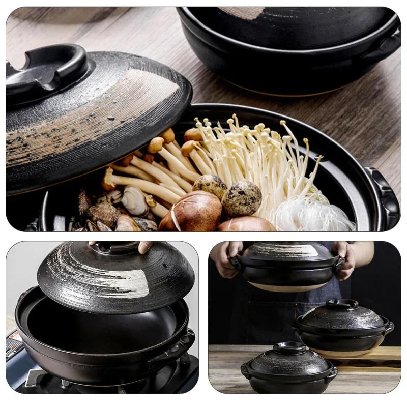 Description Picture 5 of itemPot Ceramic Clay Cooking Casserole Japanese Stew Soup Lid Earthenware Hot Pots Korean Stockpot Dish Pan Cookware Stock Chinese
