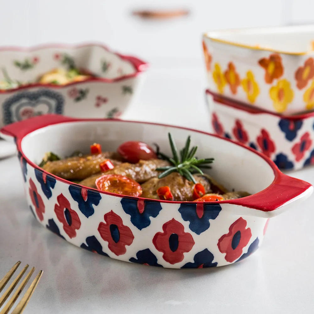 Description Picture 5 of itemCeramic Baking Dish Rectangular Roasting Lasagna Pan with Handle Oven Baking Tool Baking Tray