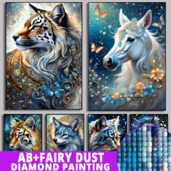 Fairy Dust AB DIY Diamond Painting Fantasy Animals Tiger Leopard Horse Wolf Pictures Mosaic Embroidery Cross Stitch Kit Wall Art