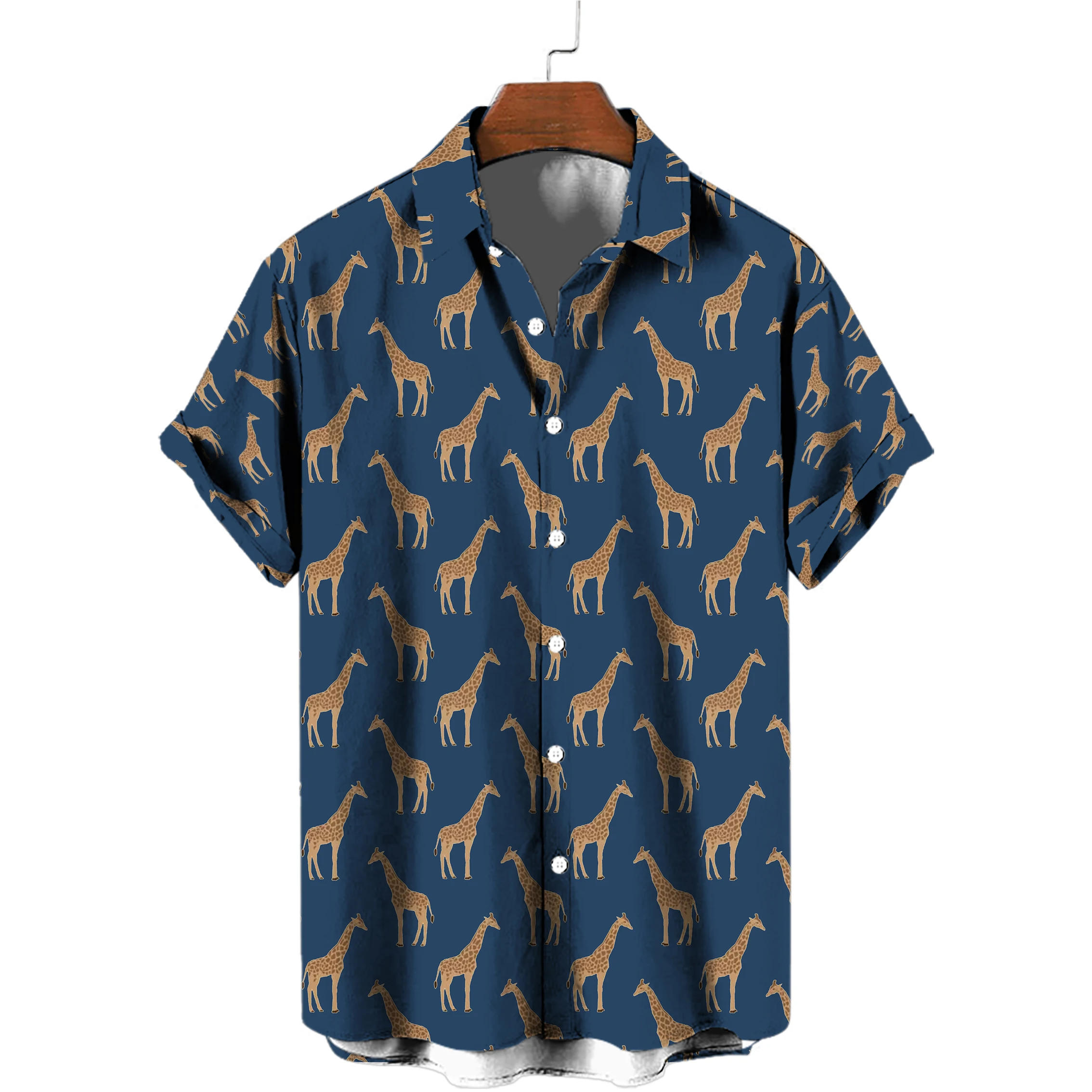 Description Picture 4 of itemGiraffe print short-sleeved shirt, summer men's shirt lapel top, casual fashion, loose and comfortable short-sleeved clothing