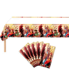 New Descendants The Rise of Red Tablecloth Decorations Uma Balloons Disposable Table Cover Tableware Set for Kids Birthday Party
