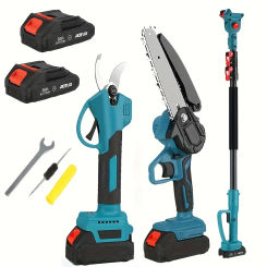 2x1500mAh Batteries 3PCS Power Tool Set: 36VF Electric Screwdriver, 6-inch Handheld Electric Chain Saw, Extended High-branch