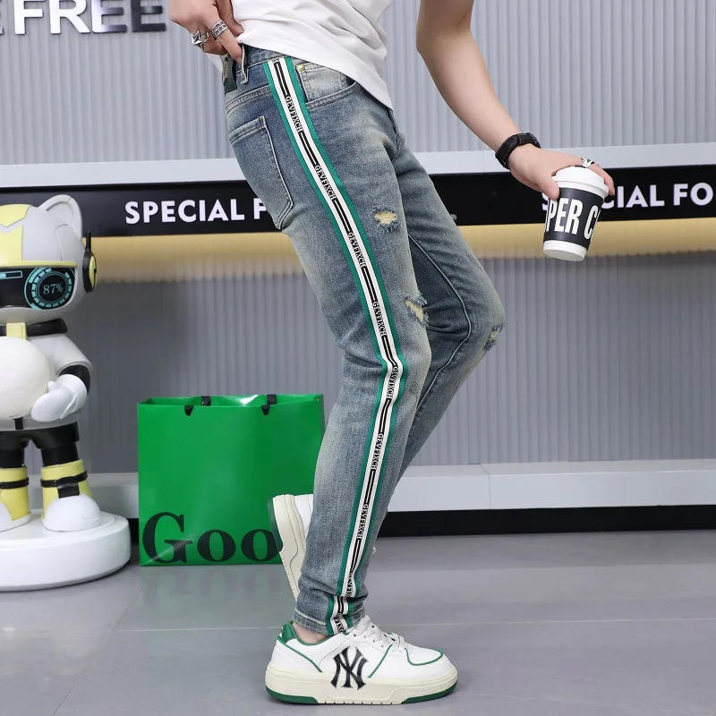 Description Picture 4 of itemSpring and Summer Light Blue Men's Jeans 2024 New Trendy Versatile Street Fashion Casual High-End Trousers