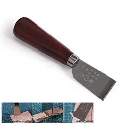 DIY Leathercraft Tool Wooden Handle Stainless Steel Leather Cutting Knife Leather Shovel Knife for Leather Working